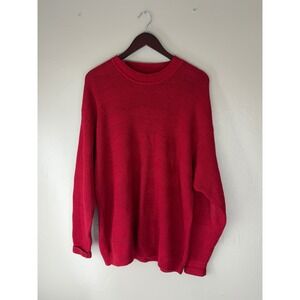Structure Mens Red Ramie Cotton Textured Knit Crewneck Sweater Large Vintage